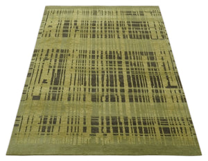 Charcoal and Olive Modern Stripes Design 5.8x7.10 Hand loom wool area Rug