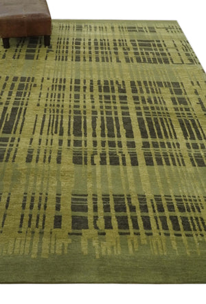 Charcoal and Olive Modern Stripes Design 5.8x7.10 Hand loom wool area Rug