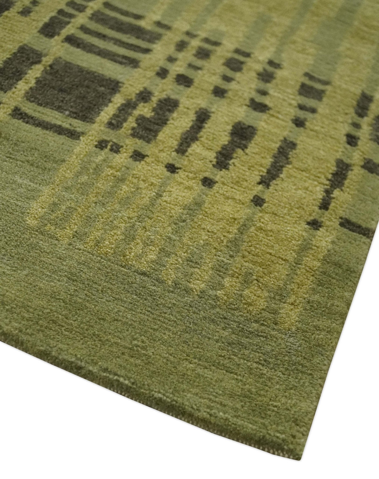 Charcoal and Olive Modern Stripes Design 5.8x7.10 Hand loom wool area Rug
