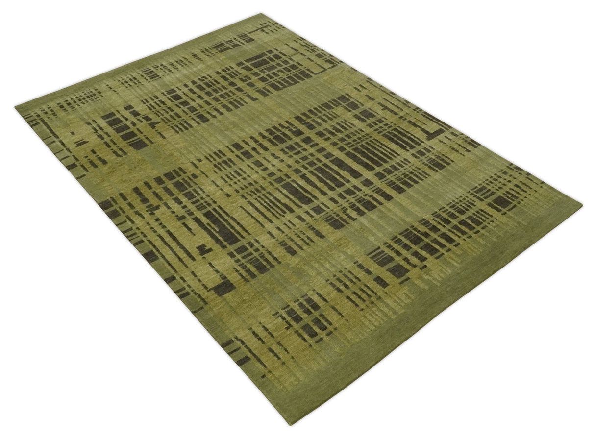 Charcoal and Olive Modern Stripes Design 5.8x7.10 Hand loom wool area Rug