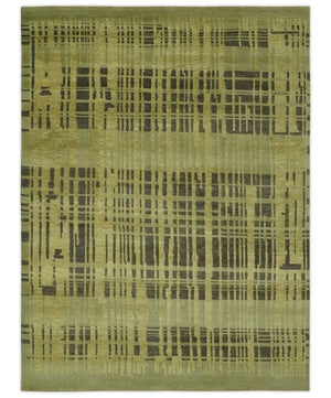 Charcoal and Olive Modern Stripes Design 5.8x7.10 Hand loom wool area Rug