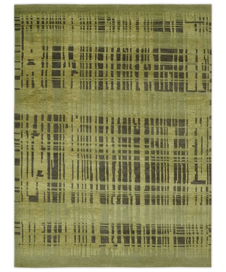Charcoal and Olive Modern Stripes Design 5.8x7.10 Hand loom wool area Rug