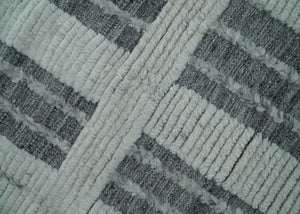 Charcoal and Silver Traditional Hand Knotted 8x10 Geometrical Pattern Wool Area Rug