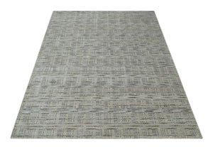 Checkered 8x10 Hand Made Gray, Black and Silver Scandinavian Blended Wool Flatwoven Area Rug | KE37