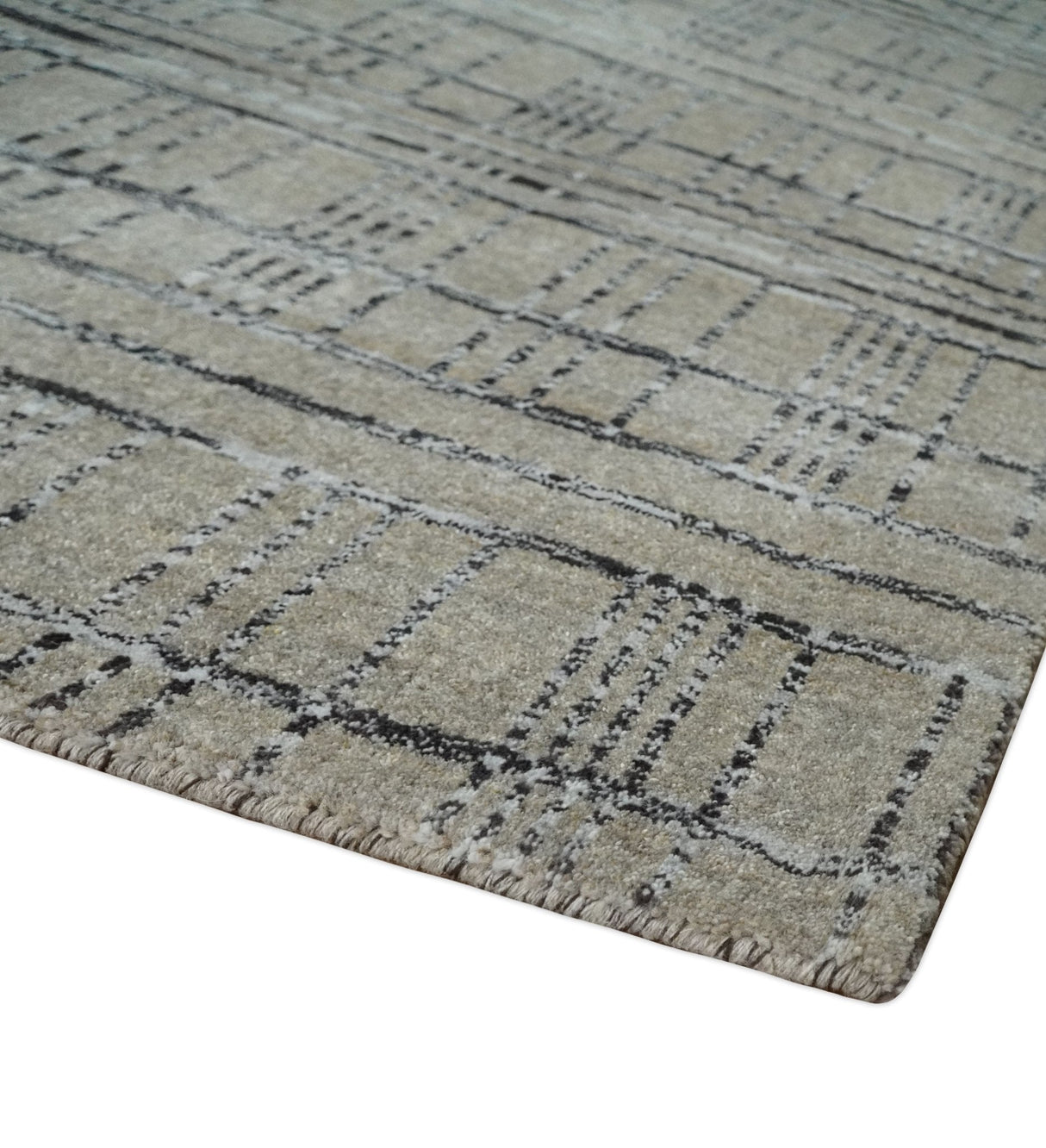 Checkered 8x10 Hand Made Gray, Black and Silver Scandinavian Blended Wool Flatwoven Area Rug | KE37