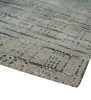 Checkered 8x10 Hand Made Gray, Black and Silver Scandinavian Blended Wool Flatwoven Area Rug | KE37