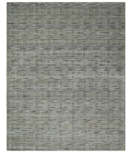Checkered 8x10 Hand Made Gray, Black and Silver Scandinavian Blended Wool Flatwoven Area Rug | KE37