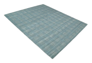 Checkered Blue and Gray Scandinavian 8x10 Hand Made Blended Wool Flatwoven Area Rug | KE26