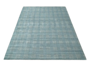 Checkered Blue and Gray Scandinavian 8x10 Hand Made Blended Wool Flatwoven Area Rug | KE26