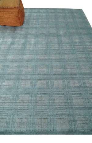 Checkered Blue and Gray Scandinavian 8x10 Hand Made Blended Wool Flatwoven Area Rug | KE26