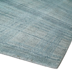 Checkered Blue and Gray Scandinavian 8x10 Hand Made Blended Wool Flatwoven Area Rug | KE26
