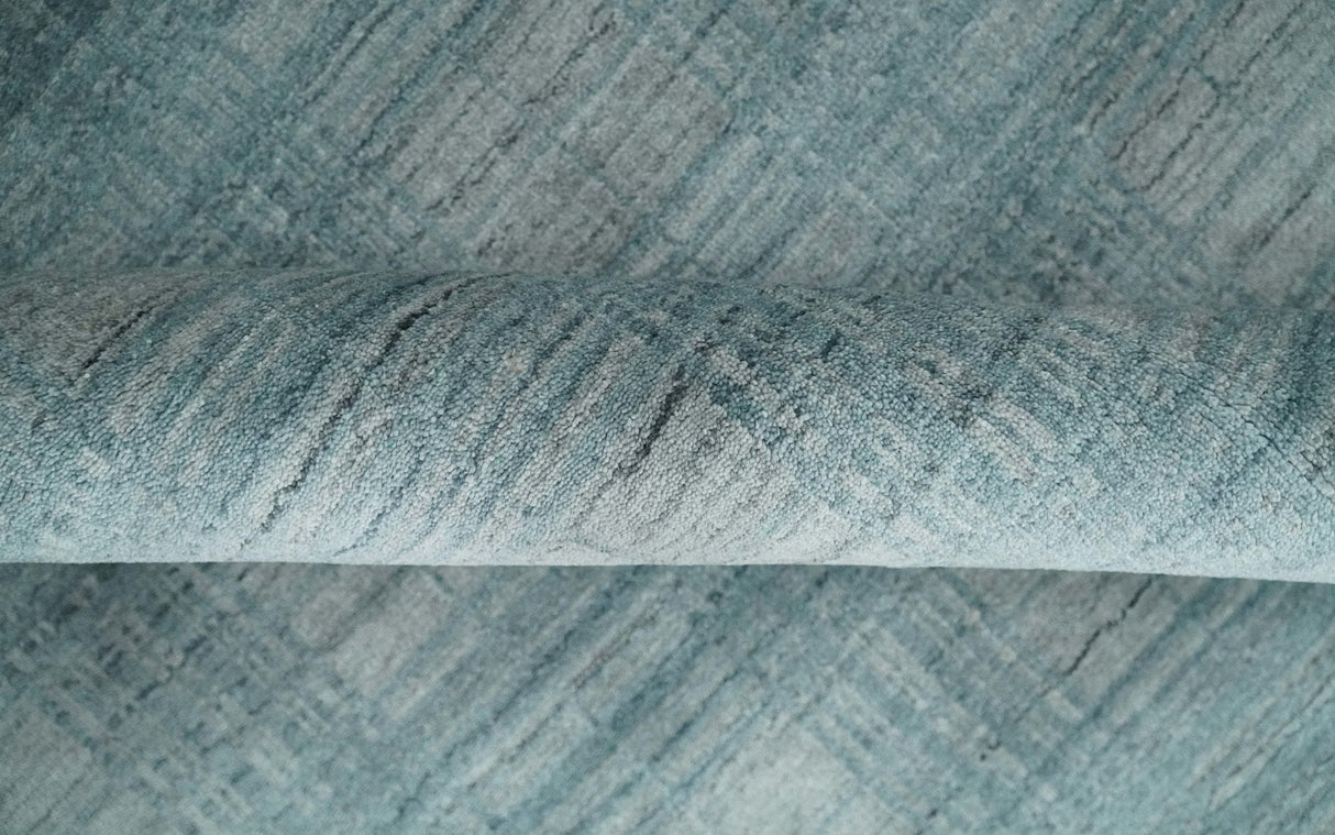 Checkered Blue and Gray Scandinavian 8x10 Hand Made Blended Wool Flatwoven Area Rug | KE26
