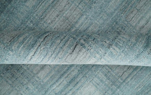 Checkered Blue and Gray Scandinavian 8x10 Hand Made Blended Wool Flatwoven Area Rug | KE26