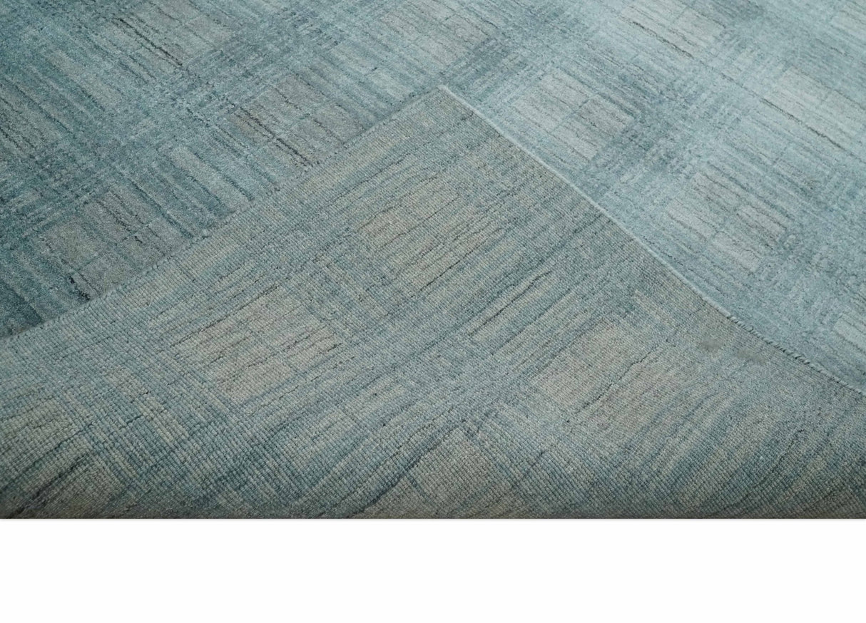 Checkered Blue and Gray Scandinavian 8x10 Hand Made Blended Wool Flatwoven Area Rug | KE26