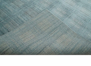Checkered Blue and Gray Scandinavian 8x10 Hand Made Blended Wool Flatwoven Area Rug | KE26