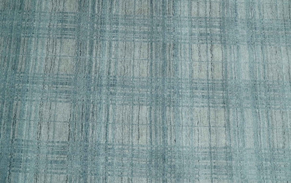 Checkered Blue and Gray Scandinavian 8x10 Hand Made Blended Wool Flatwoven Area Rug | KE26