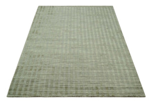 Checkered Olive Green & Beige Scandinavian 8x10 Hand Made Blended Wool Flatwoven Area Rug | KE19