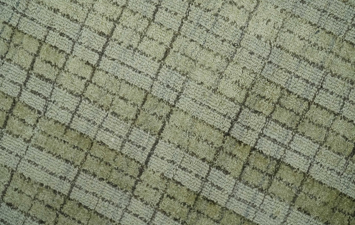 Checkered Olive Green & Beige Scandinavian 8x10 Hand Made Blended Wool Flatwoven Area Rug | KE19
