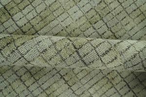 Checkered Olive Green & Beige Scandinavian 8x10 Hand Made Blended Wool Flatwoven Area Rug | KE19