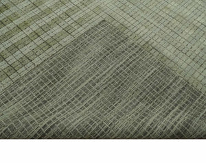 Checkered Olive Green & Beige Scandinavian 8x10 Hand Made Blended Wool Flatwoven Area Rug | KE19
