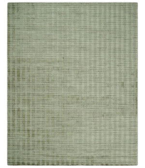 Checkered Olive Green & Beige Scandinavian 8x10 Hand Made Blended Wool Flatwoven Area Rug | KE19