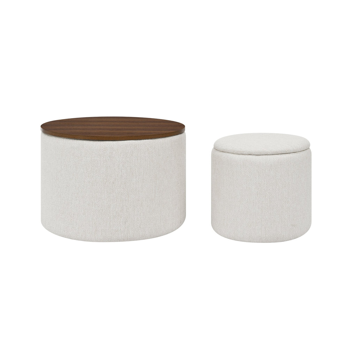 Chenille 2-Piece Set Round Storage Ottomans