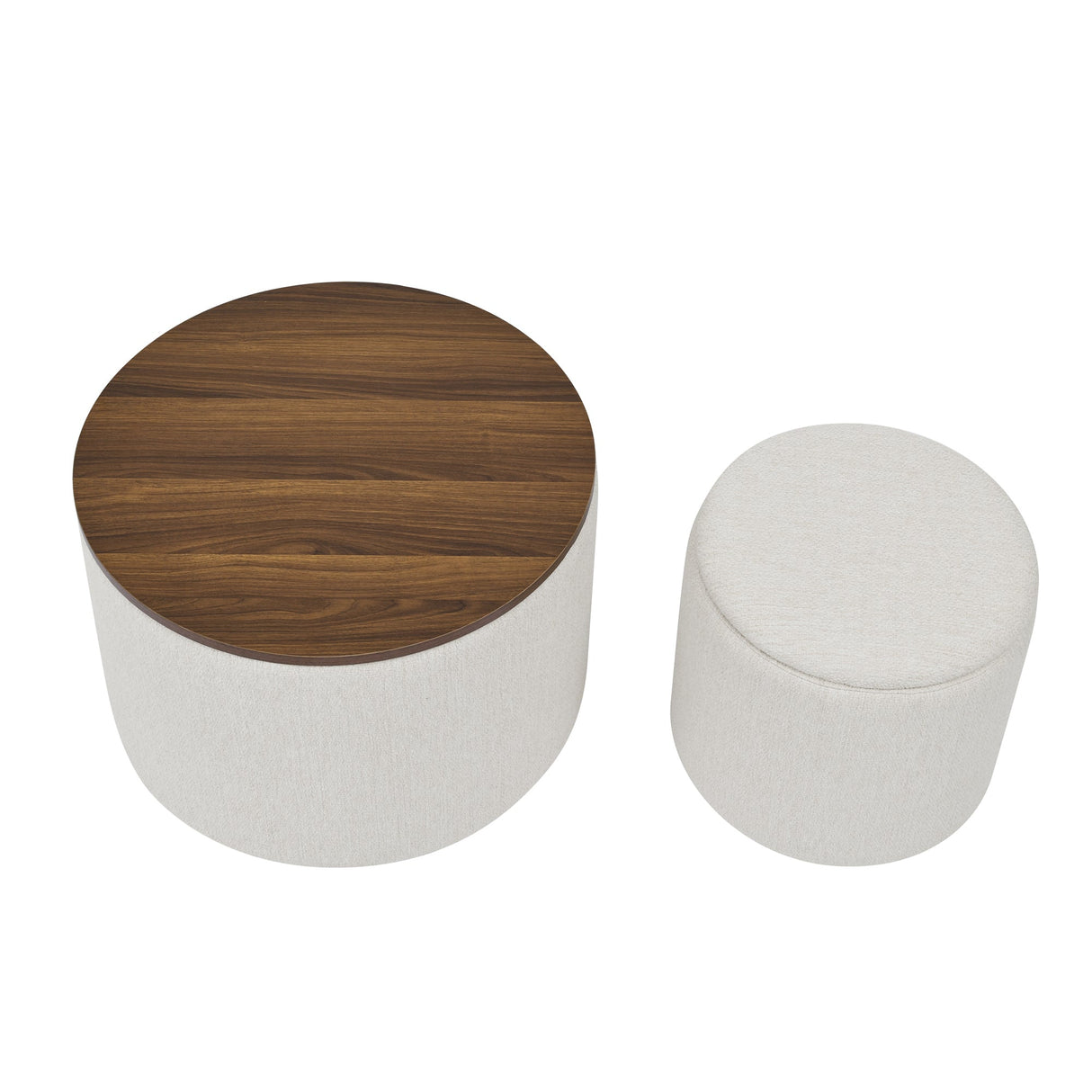 Chenille 2-Piece Set Round Storage Ottomans