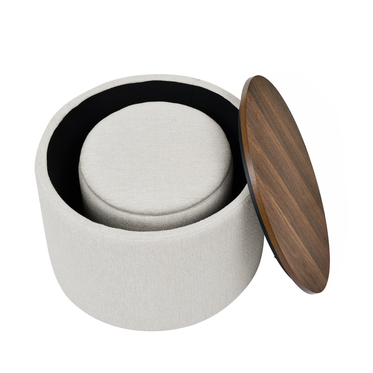 Chenille 2-Piece Set Round Storage Ottomans