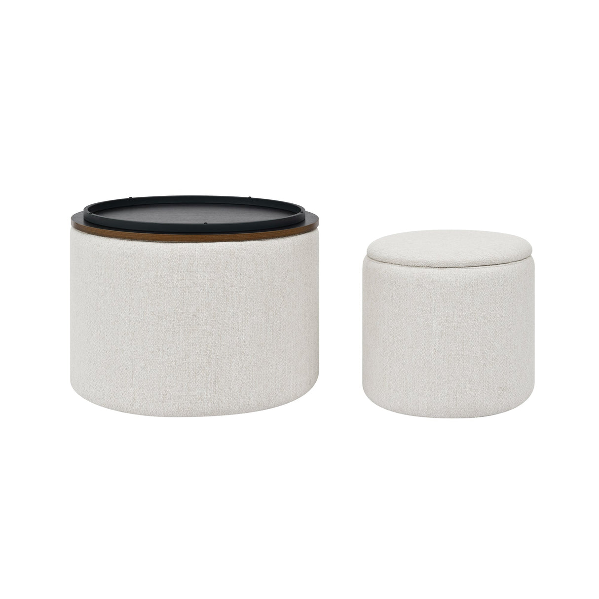 Chenille 2-Piece Set Round Storage Ottomans