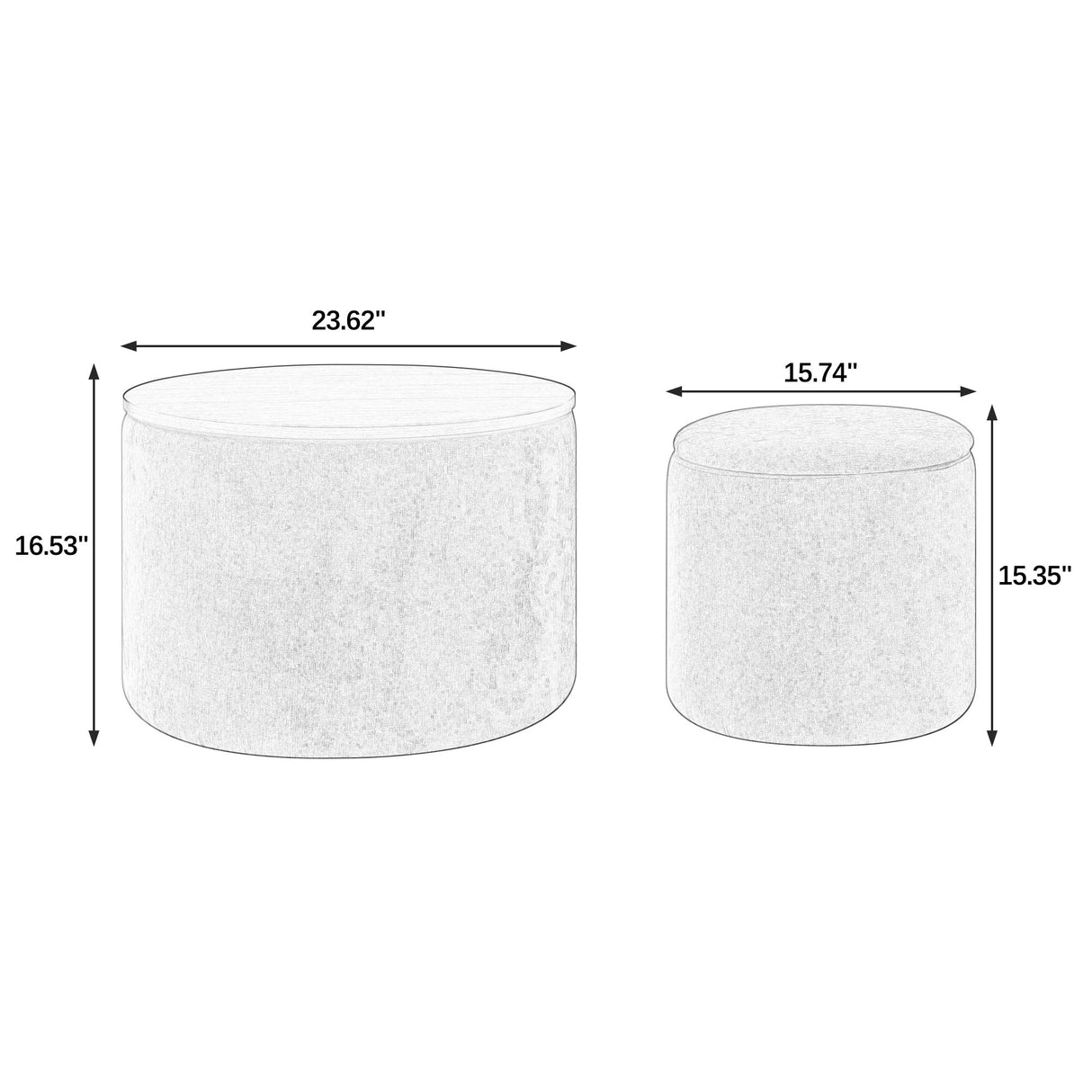 Chenille 2-Piece Set Round Storage Ottomans
