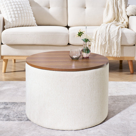 Chenille 2-Piece Set Round Storage Ottomans