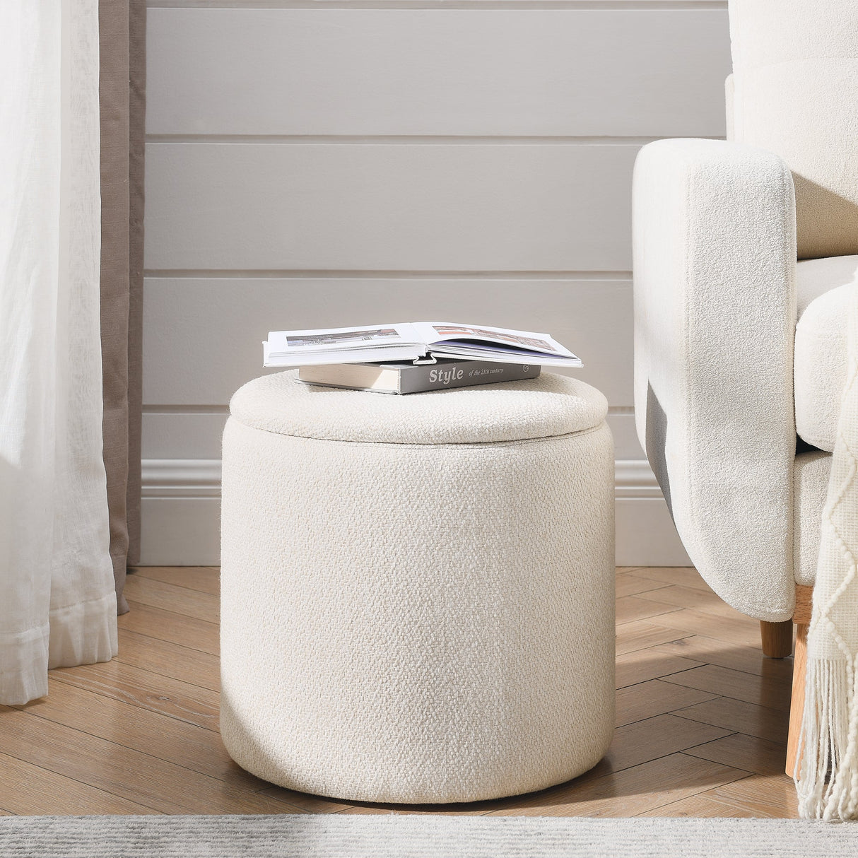Chenille 2-Piece Set Round Storage Ottomans