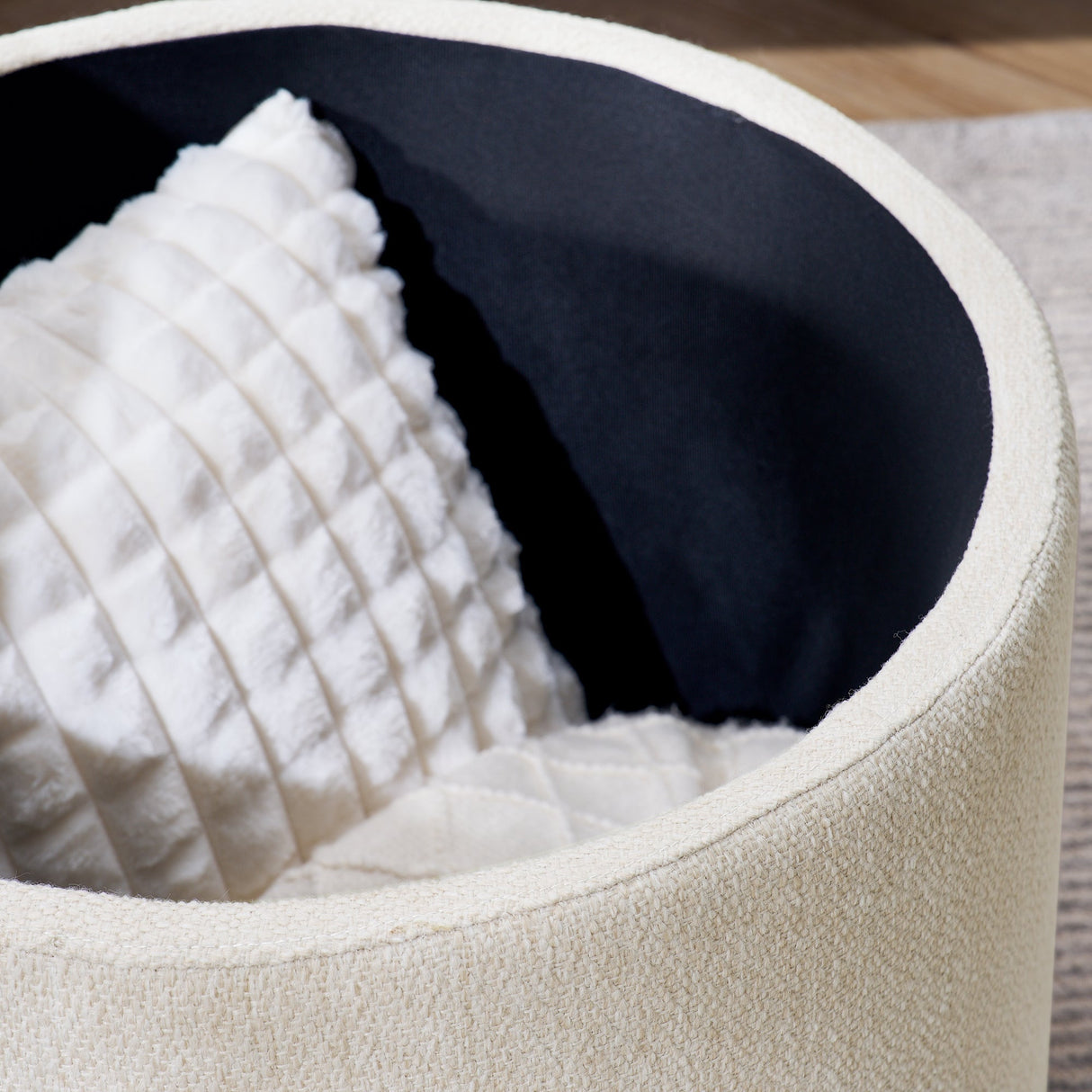 Chenille 2-Piece Set Round Storage Ottomans