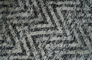 Chevron Silver and Black Shaded Scandinavian 5x8 Bamboo Silk Flatwoven Area Rug | HL36