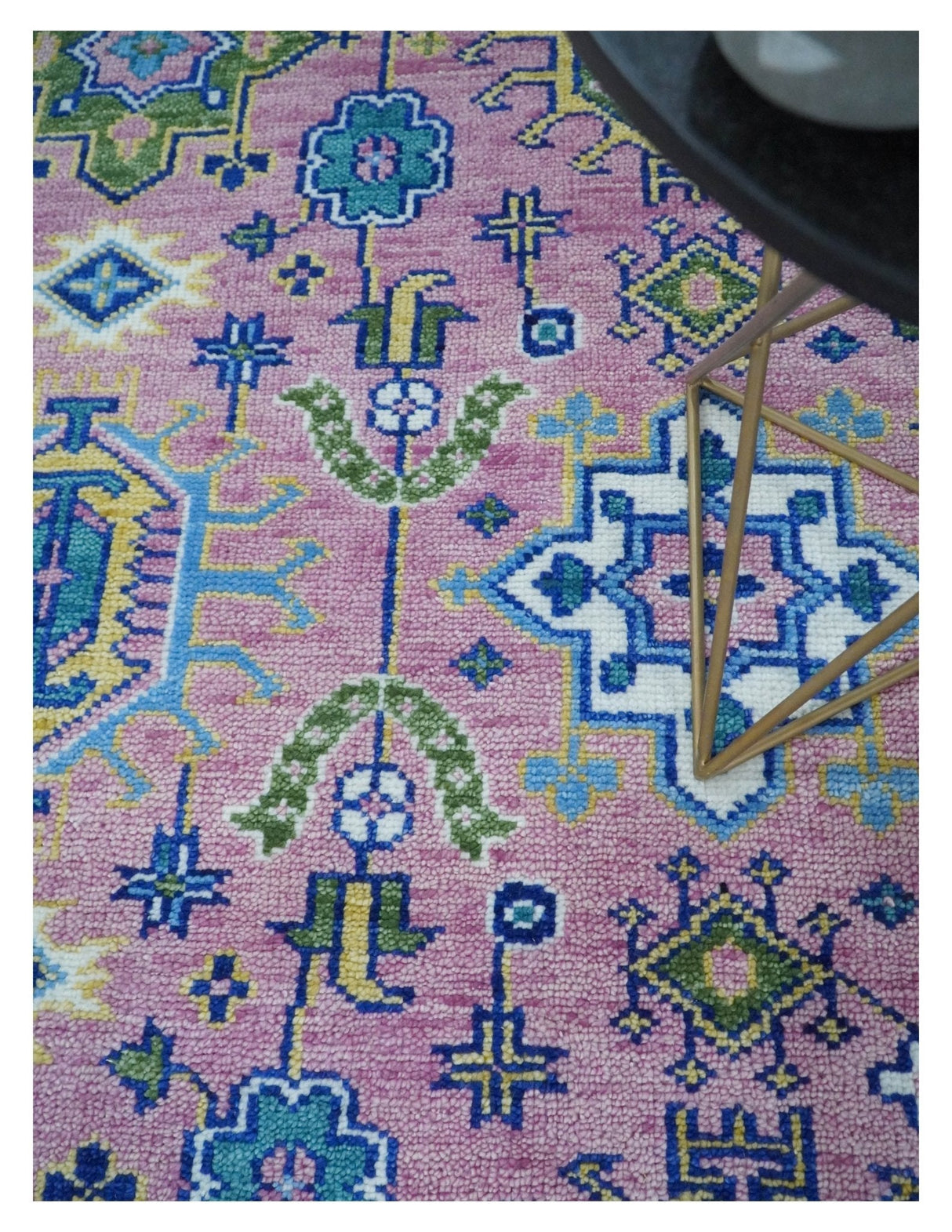 Chic Vibrant Hand Knotted Pink and Blue 8x10, 9x12, and 10x14 Traditional Wool Rug