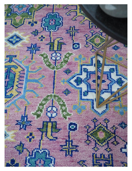 Chic Vibrant Hand Knotted Pink and Blue 8x10, 9x12, and 10x14 Traditional Wool Rug