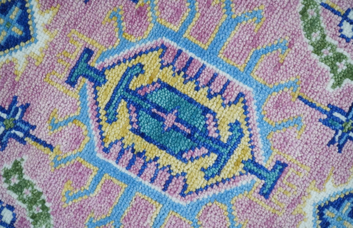 Chic Vibrant Hand Knotted Pink and Blue 8x10, 9x12, and 10x14 Traditional Wool Rug
