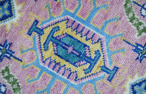 Chic Vibrant Hand Knotted Pink and Blue 8x10, 9x12, and 10x14 Traditional Wool Rug
