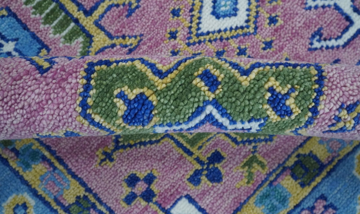 Chic Vibrant Hand Knotted Pink and Blue 8x10, 9x12, and 10x14 Traditional Wool Rug