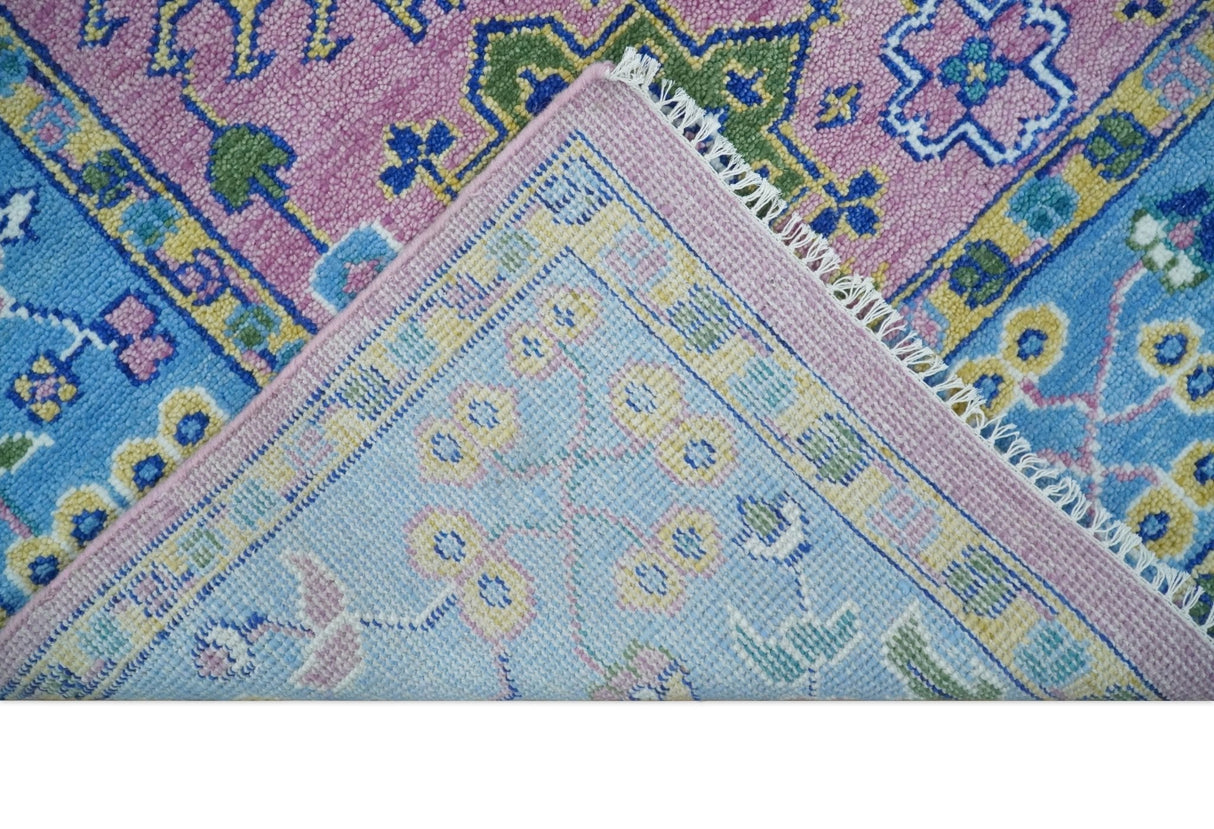 Chic Vibrant Hand Knotted Pink and Blue 8x10, 9x12, and 10x14 Traditional Wool Rug