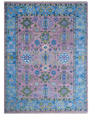 Chic Vibrant Hand Knotted Pink and Blue 8x10, 9x12, and 10x14 Traditional Wool Rug