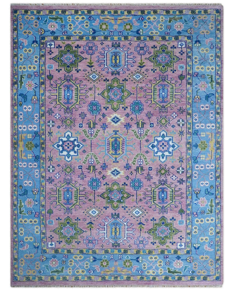 Chic Vibrant Hand Knotted Pink and Blue 8x10, 9x12, and 10x14 Traditional Wool Rug