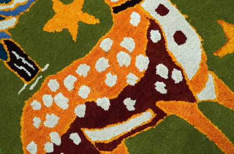 Christmas Rug 2x3 Green and Gold Reindeer Rug for Kids room decor, Playful Kids Rug
