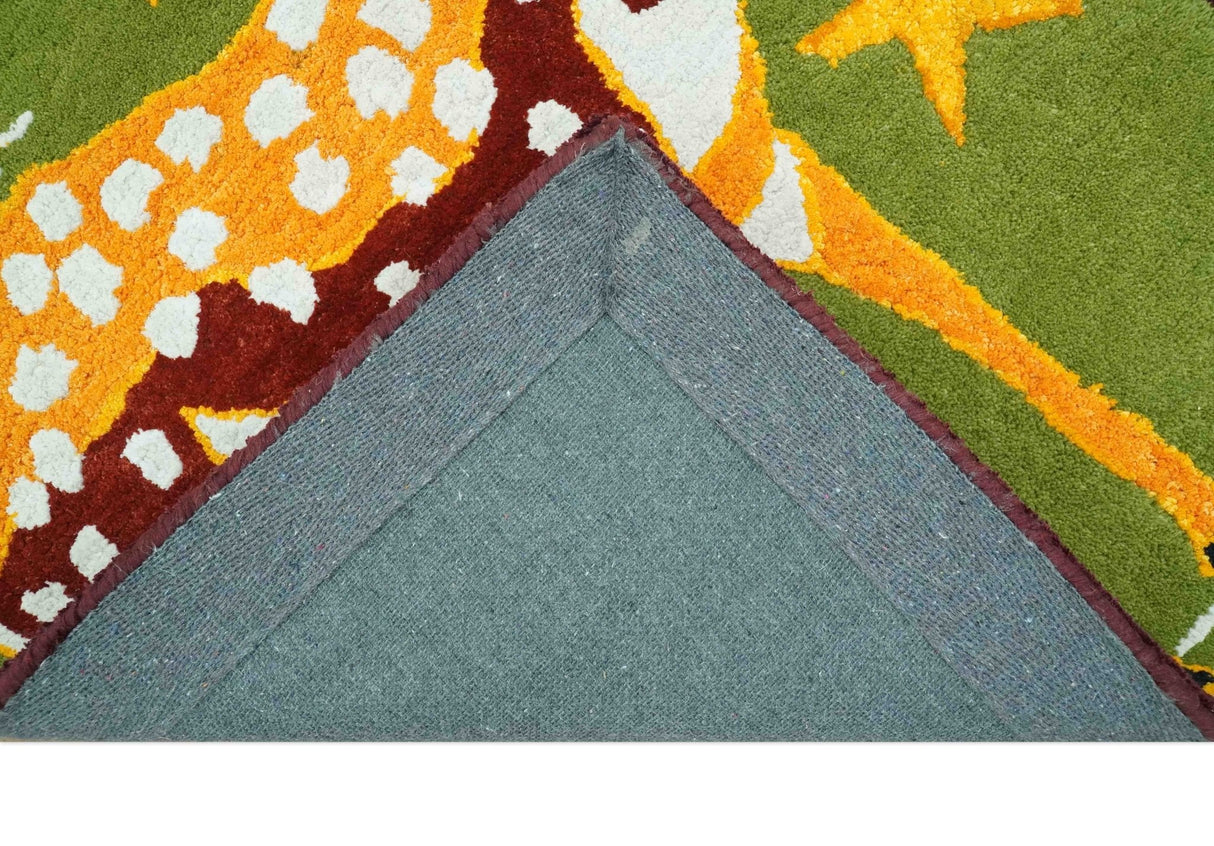 Christmas Rug 2x3 Green and Gold Reindeer Rug for Kids room decor, Playful Kids Rug