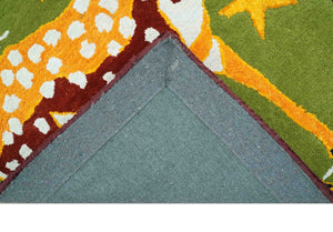 Christmas Rug 2x3 Green and Gold Reindeer Rug for Kids room decor, Playful Kids Rug