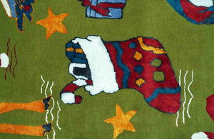 Christmas Rug 5x8 Colorful Santa, Reindeer and Candy Cane Green for kids room