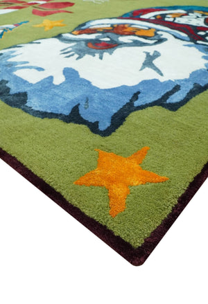 Christmas Rug 5x8 Colorful Santa, Reindeer and Candy Cane Green for kids room