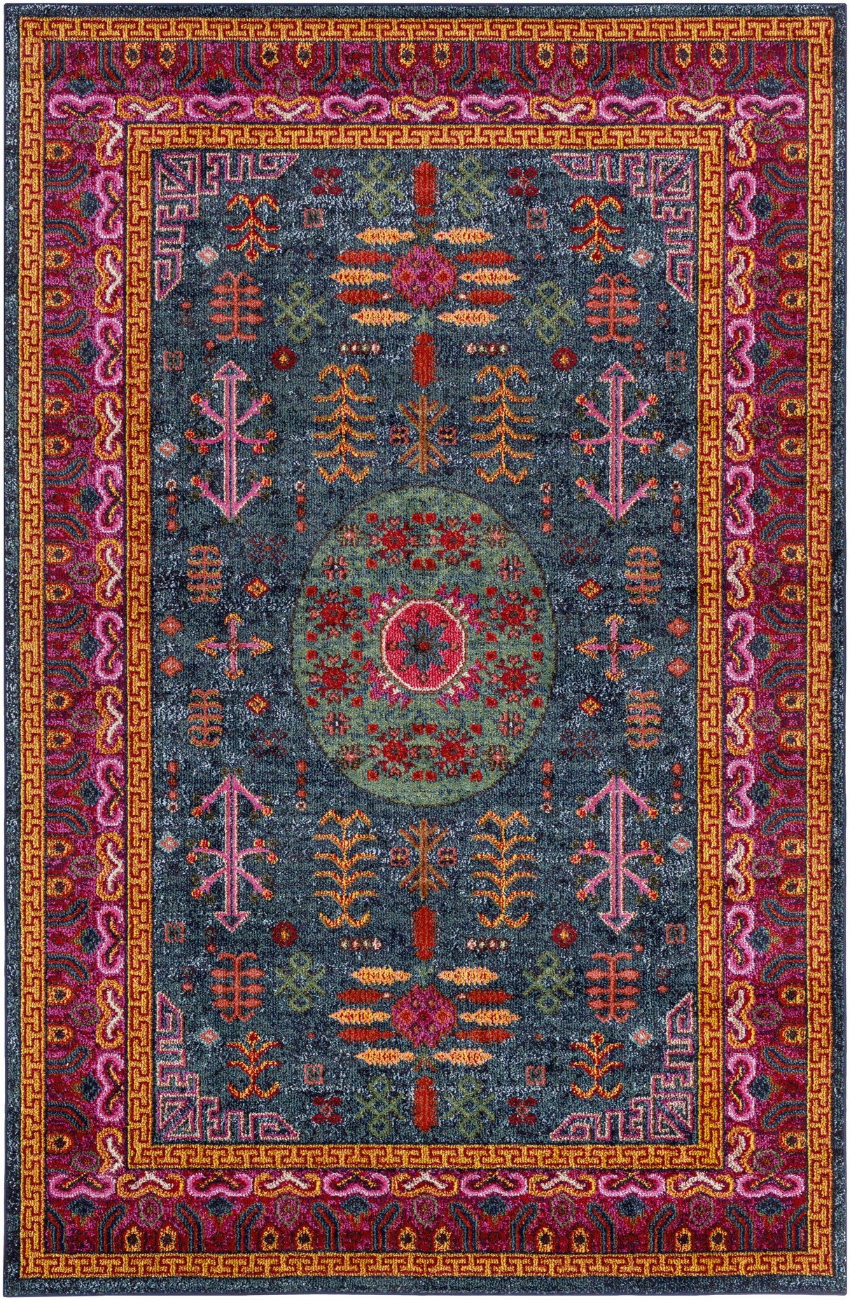 Cleveland Colorful Traditional Area Rug - Teal, Aqua, Navy