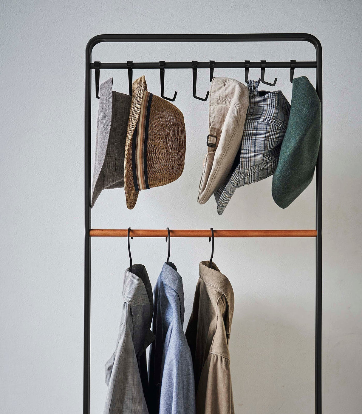 Coat Rack with Hat Storage (66" H) - Steel + Wood