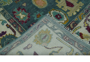 Colorful Teal, Ivory, Purple and Mustard Hand Knotted Traditional Oushak 8x10 wool Area Rug